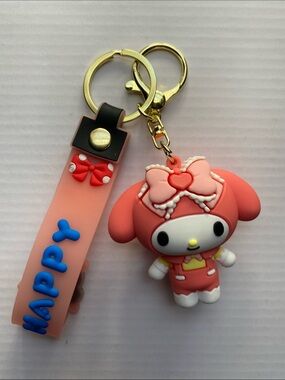 Sanrio My Melody Pink & Coral Keychain with Gold Hardware